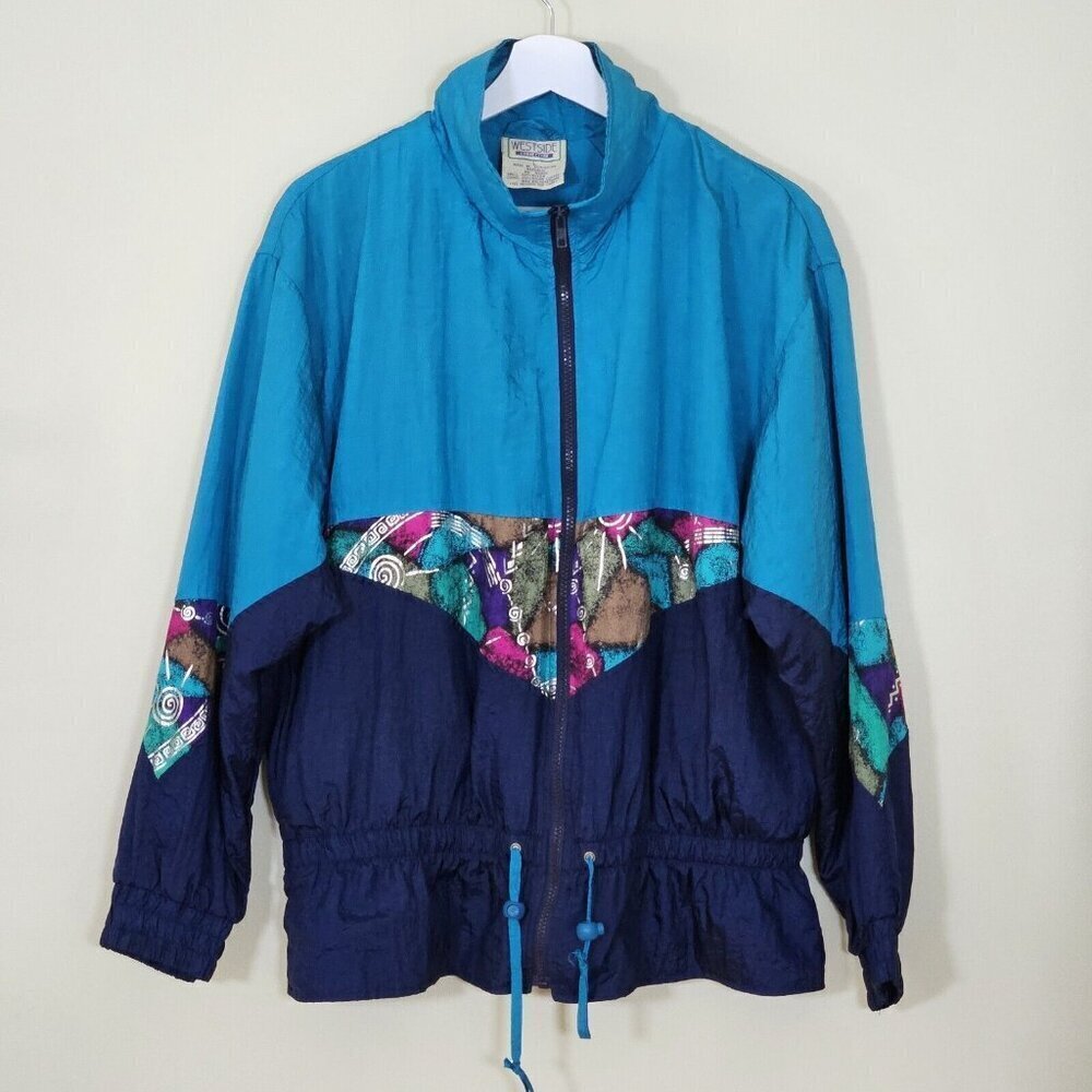 Westside Connection Windbreaker L Women Jacket Nylon LS Lined Zip Athleisure VTG
